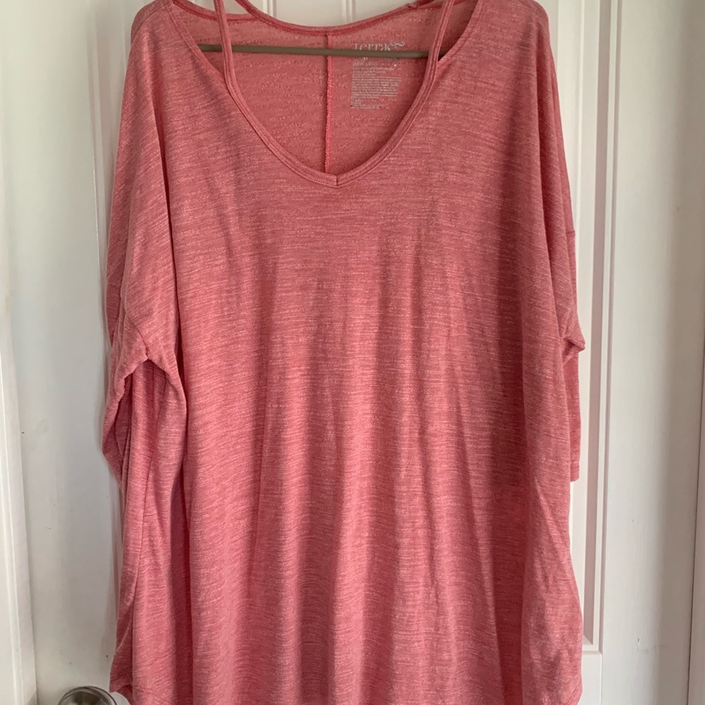 Both included.  3/4 length sleeves. Open shoulder